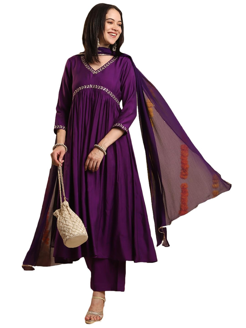 ANNI DESIGNER Women s Rayon Blend Kurta with Pants and Dupatta, Begani, 2XL