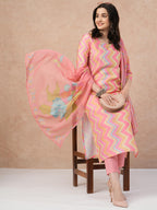 ANNI DESIGNER Women s Kurta with Trousers and Dupatta, Pink, S