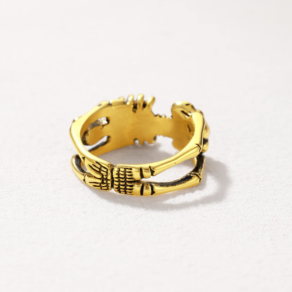 U7 Skeleton Rings 18k Gold Plated Halloween Costume Jewelry Gothic Punk Skull Ring Biker Size 8