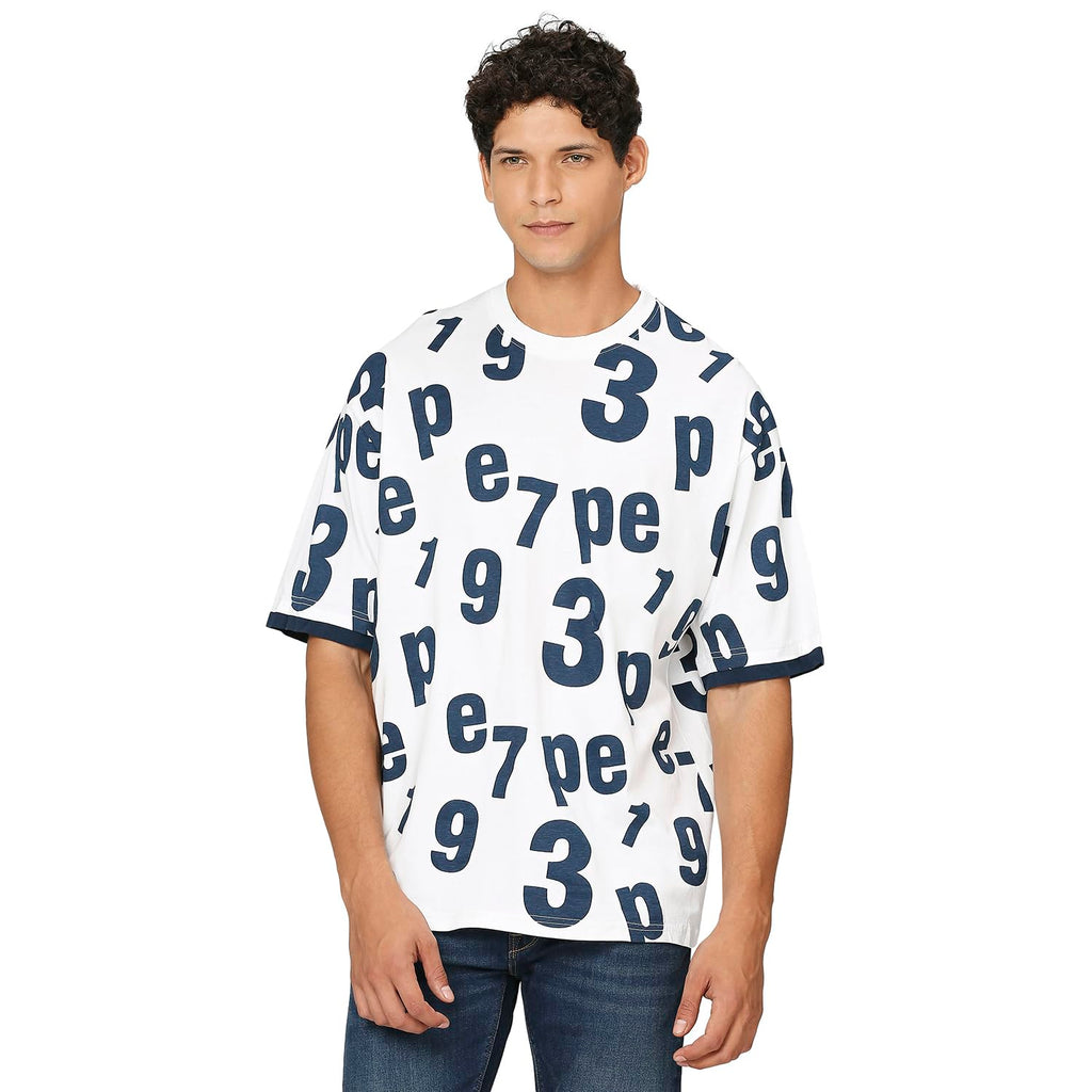 Pepe Jeans MenS Oversize Fit Printed T-Shirts White