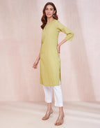 Fabindia WomenS Cotton Solid Slim Kurta (1037273Lime_Lime Green