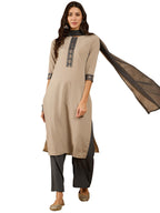 Ziyaa Women'S Beige Crepe Kurta,Palazzo Set With Dupatta (Ziskdcr4068-Rl-3Xl