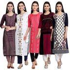Pinkmint WomenS Printed Kurti For WomenS Round Neck Straight Kurti For Women (Pack Of 5)