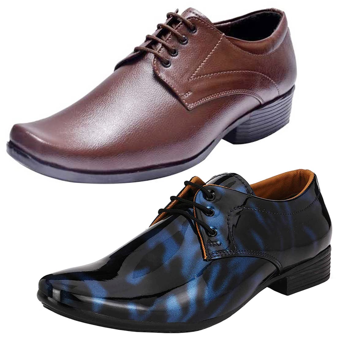 Attractive Trendy Formal Shoes/Party Shoes/ 2 Shoes Combo with Free Belt for Men and Boys (BAZAAR7605_VTR01BlkBlu004Brwn1Bl 10