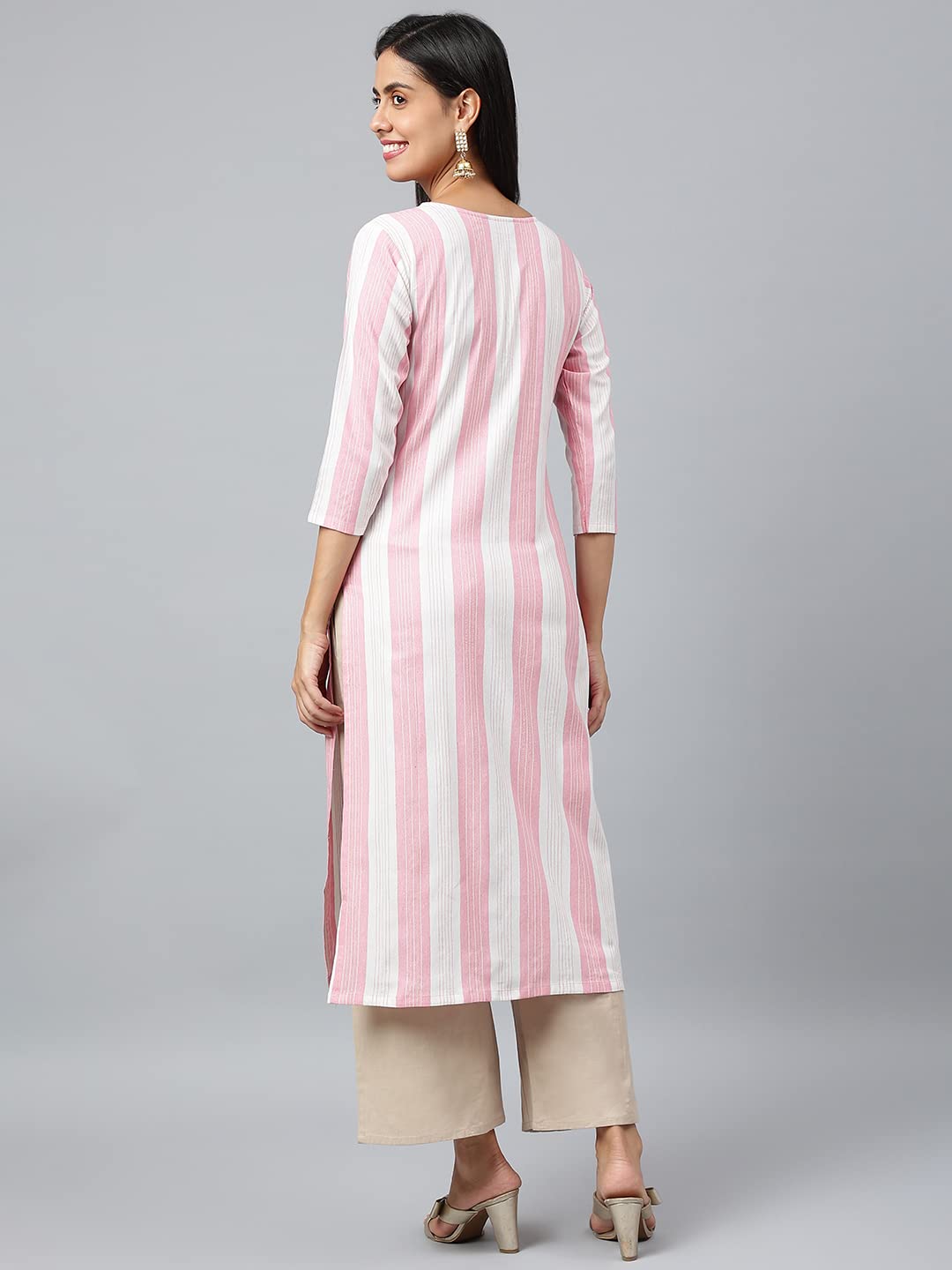 ANNI DESIGNER Womens Cotton Blend Straight Printed Kurta (Ashwini Pink_XXL_Pink_XX-Large)