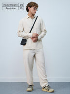 The Souled Store Cotton Linen Pants: Ecru Men and Boys Drawstringed Solid Straight Fit Cotton Linen Pants
