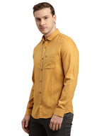 Turtle Men Cotton Lyocell Mustard Solid Slim Fit Full Sleeve Casual Shirt