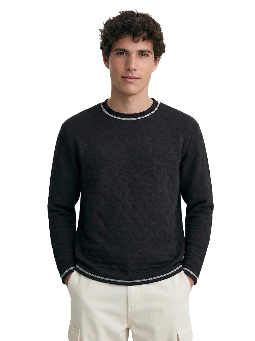 The Indian Garage Co Mens Relaxed Fit Long Sleeves Textured Crew Neck Sweater