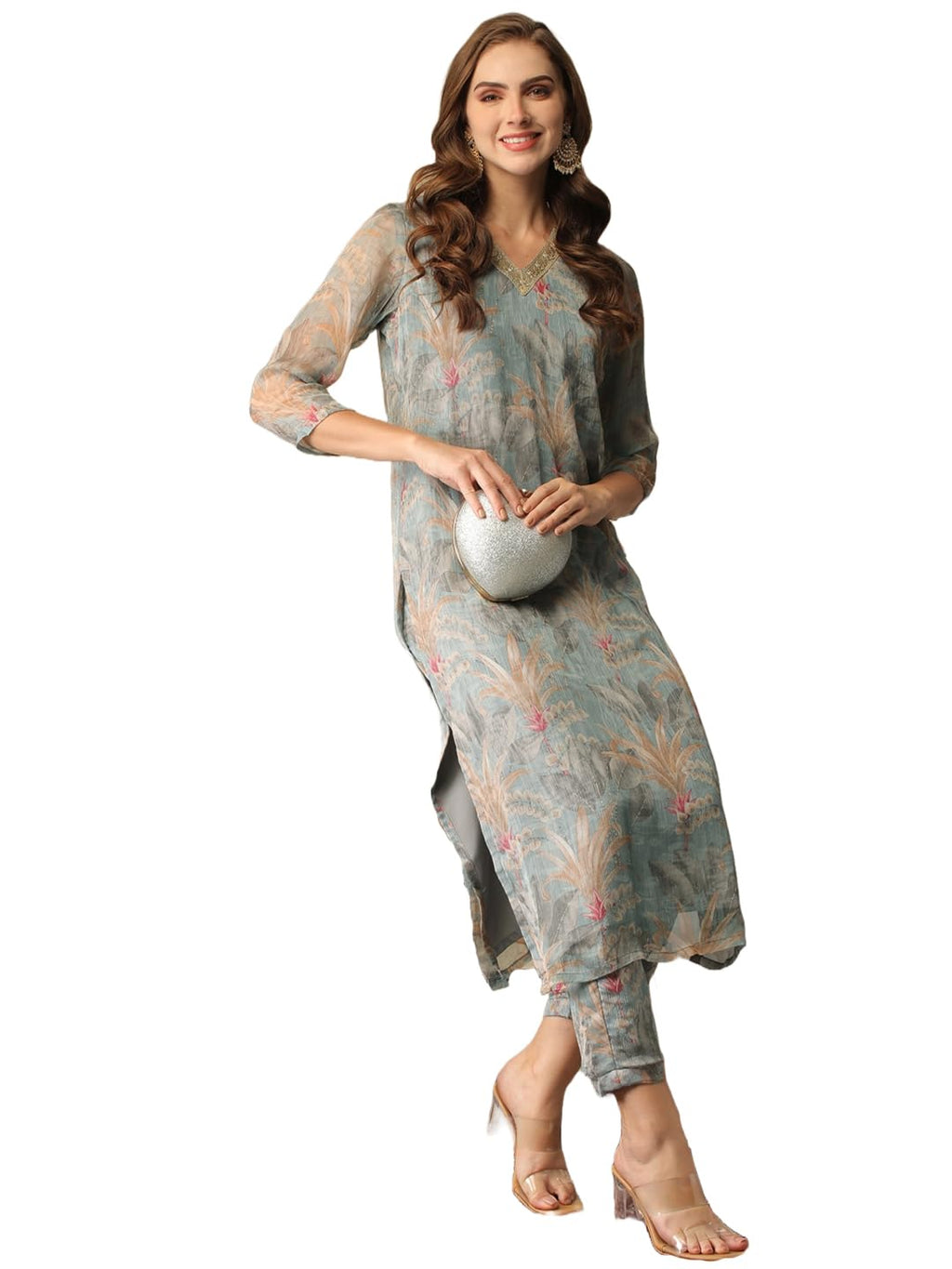 ANNI DESIGNER Womens Cotton Blend Straight Printed Kurta with Pant (Feni Grey-NW_XXL_Grey_XX-Large)