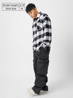 The Souled Store Plaid : Black,White Men and Boys Long Sleeve Collared Neck Button Down Linen Relaxed Fit Check Shirts
