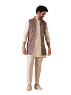 Kisah Mens Kurta Jacket Trouser Set|Cotton Blend Fabric Printed Pattern Mens Ethnic Wear|Regular Fit Mandarin Collar Long Sleeve