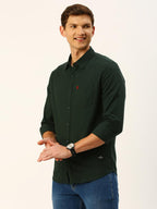 Thomas Scott Mens Classic Slim Fit Flannel Casual Shirt Dark Green