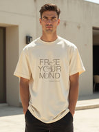 Nobero MenS Printed Oversized Fit T-Shirt (1M-Twrt-C0910-Og_Sand_1