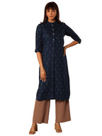 Gerua by Libas Woven Design Viscose Rayon Straight Kurta Blue