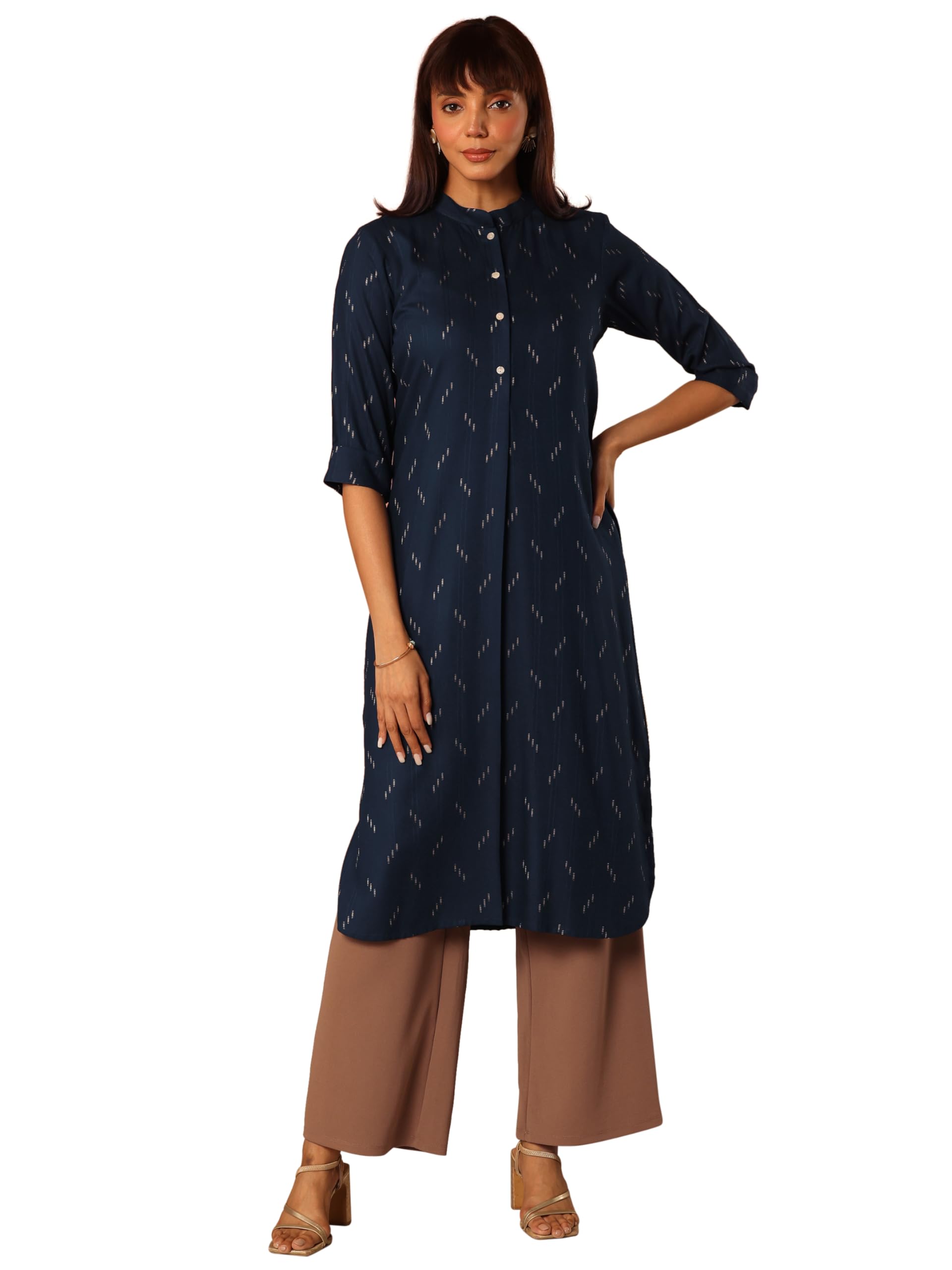Gerua by Libas Woven Design Viscose Rayon Straight Kurta Blue