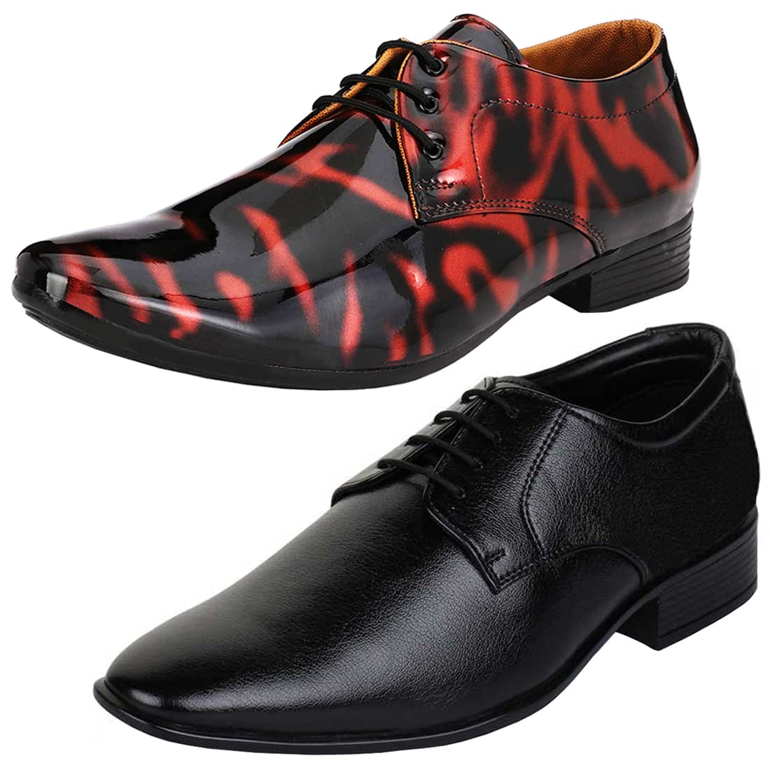 Stylish Trendy Formal Shoes/Party Shoes/ 2 Shoes Combo with Free Belt for Men and Boys (BAZAAR8598_VTR01BlkRed301Blk) Multic 8