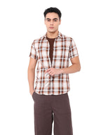 The Indian Garage Co Mens Slim Fit Checkered Cutaway Collar Half Sleeves Shirt