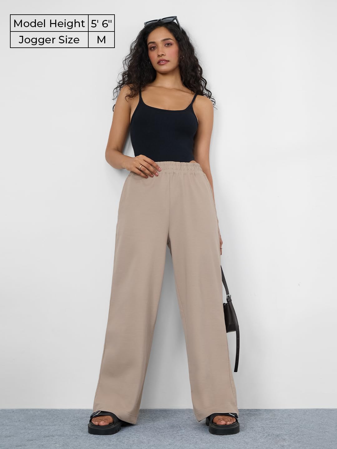 The Souled Store Flared Joggers: Biscuit Brown Women and Girls Pull On Solid Cotton Flared Joggers