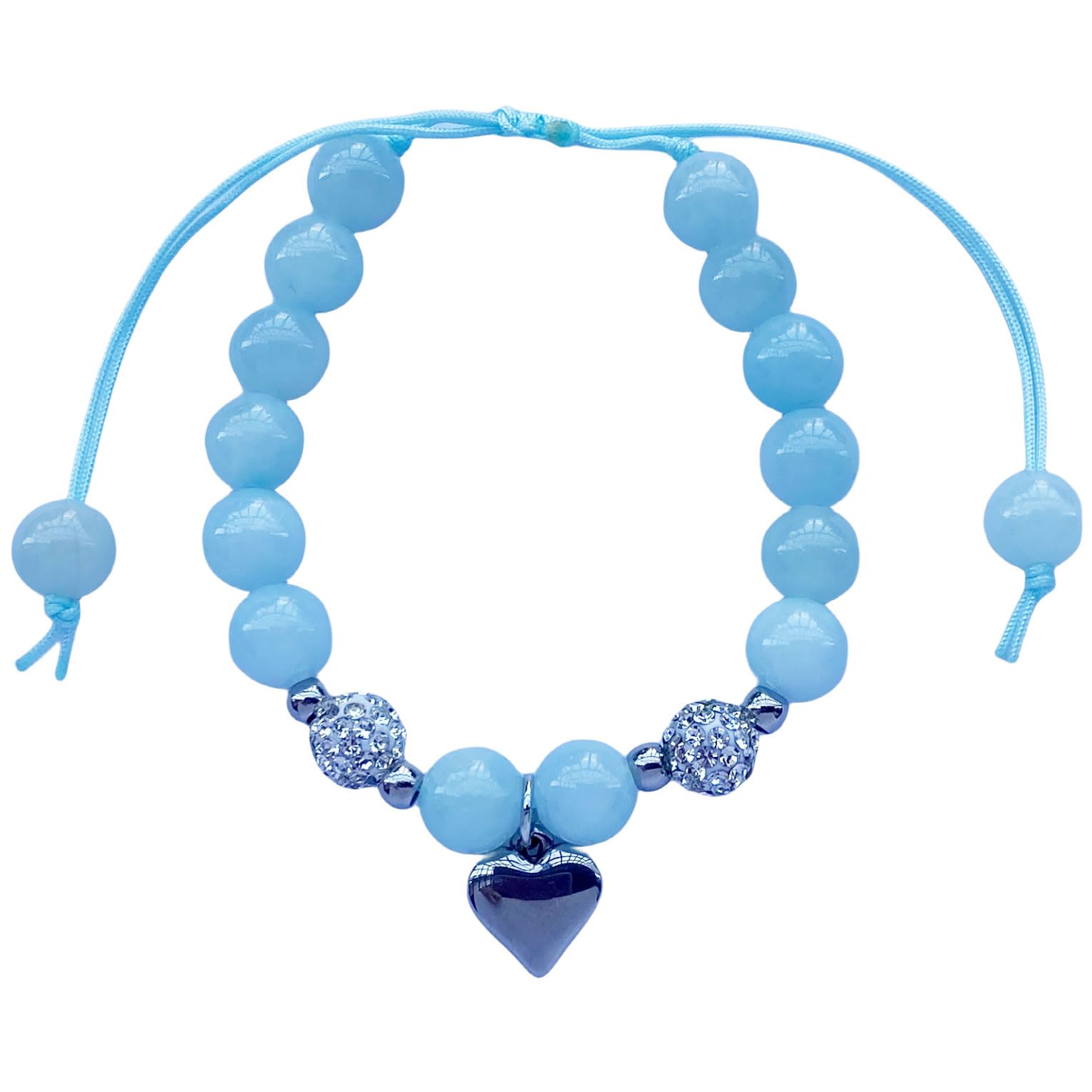 DOLON Blue Glass Beaded Rhinestone Heart Charm Granddaugther Bracelet Jewelry Back to School Birthday Christmas Holiday Gift