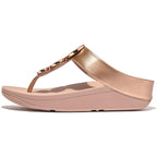 FitFlop Women's Halo Bead-Circle Metallic Toe-Post Sandals Wedge, Rose Gold, 7