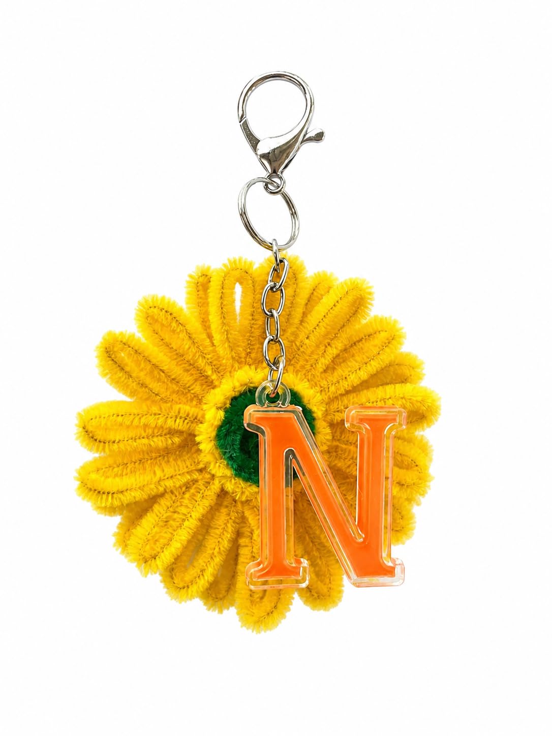 Morel Keychain With Sunflower Design, Pipe Cleaner Material, Metal, Unisex Bag Hanging For Purse And School Bag With Initials (N 8.544
