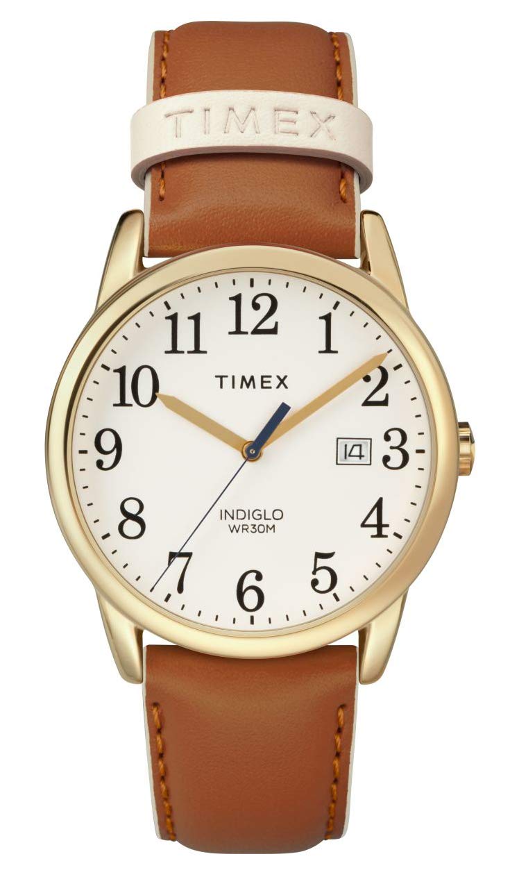Timex Women's Easy Reader 38mm Watch - Gold-Tone Case Cream Dial with Brown & Pink Leather Strap