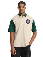 Veirdo Men's Oversized Baggy Fit Drop Shoulder Short Sleeve Graphic Printed Polo Neck T-Shirt