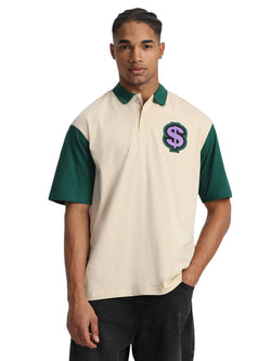 Veirdo Men's Oversized Baggy Fit Drop Shoulder Short Sleeve Graphic Printed Polo Neck T-Shirt