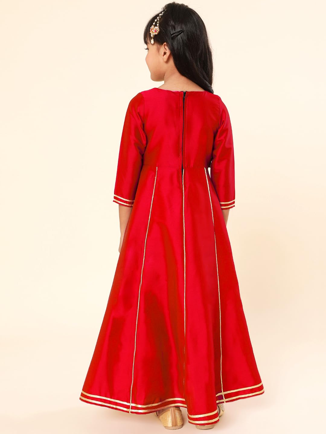 A.T.U.N. (ALL THINGS UBER NICE) Girls Woven Design Gota Jacket Anarkali Gown Red