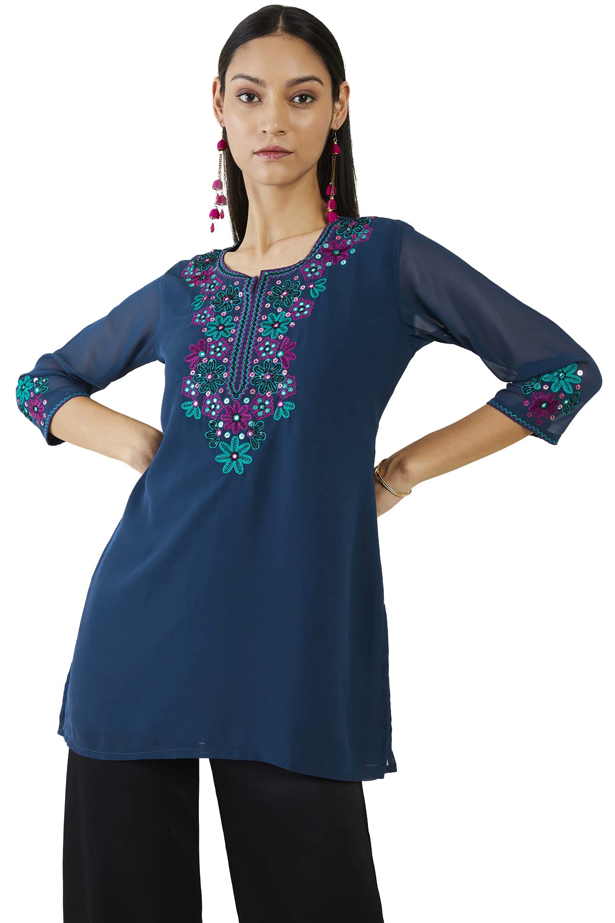Soch Women Polyester Blend Embroidered T-Shirt