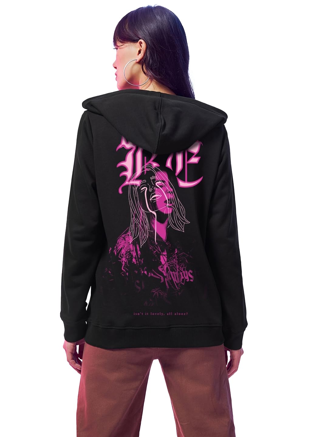 Bewakoof WomenS Graphic Print Regular Fit Full Sleeve Hooded Cotton Blend Hoodies_628355_Black_S