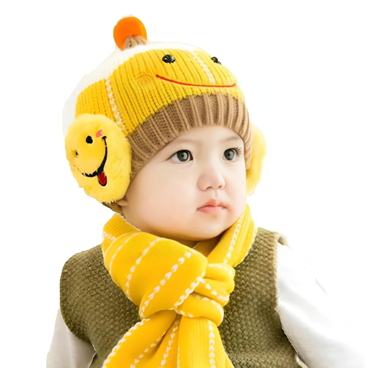 Syga Baby Girls Boys Cute Hats And Scarf Set, For 6 Months  3 Years Knit Warm Hat Beanie Cap Hat_Yellow. Circumference:4650 Cm 11
