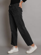 Kotty WomenS High Rise Cotton Lycra Blend Ankle Length Relaxed Fit Jeans Jade Black