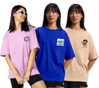 Juneberry Pure Cotton Oversized Loose Baggy Fit Drop Shoulder Half Sleeve Cool Front & Back Graphic Printed Round Neck T-Shirt F
