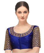 Pujia Mills Womens Embroidery Handwork Sequence Work Necklace Design Readymade Blouse (Royal, 36)