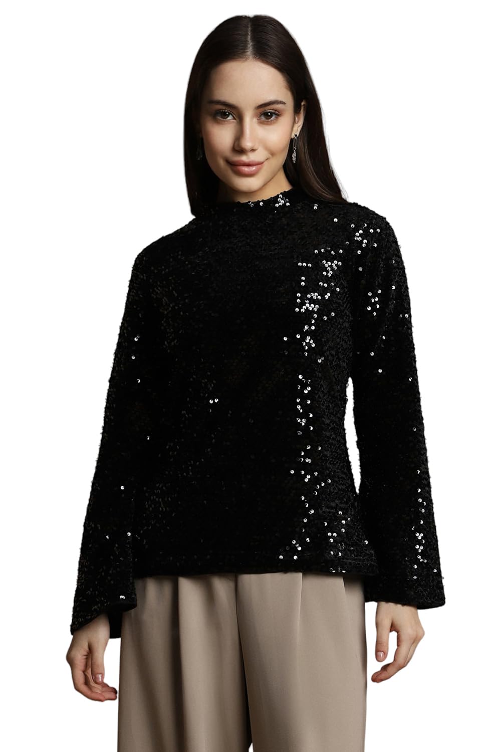 Allen Solly Women Regular Fit Polyester Full Sleeve Party Round Neck Top