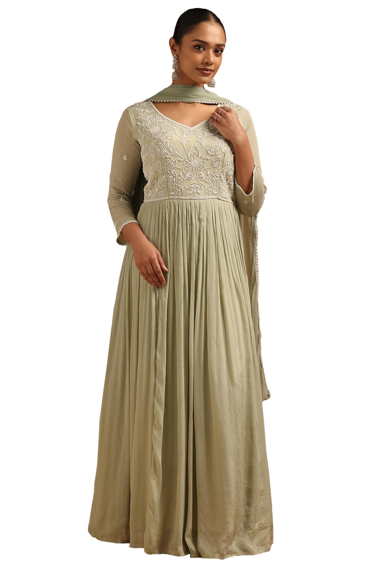 Soch Women Chinon Floral Gown with Cutwork and Stones