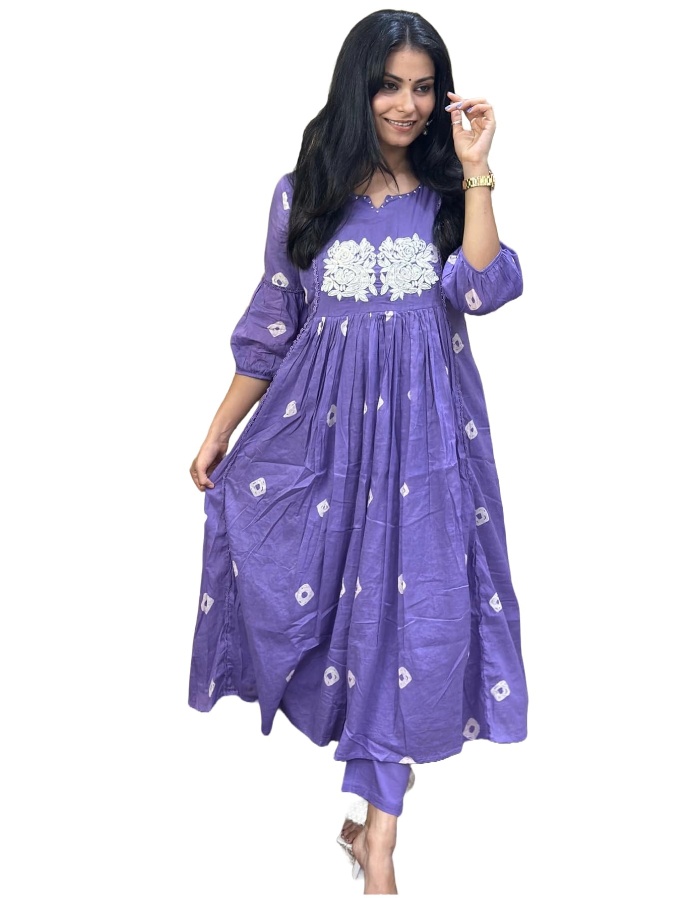 ANNI DESIGNER Womens Rayon Blend Anarkali Printed Kurta with Pant (ANVESHI Purple_XL_Purple_X-Large)