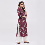 Tissu Women'S Rayon Maroon & White Printed Kurta With Palazzo