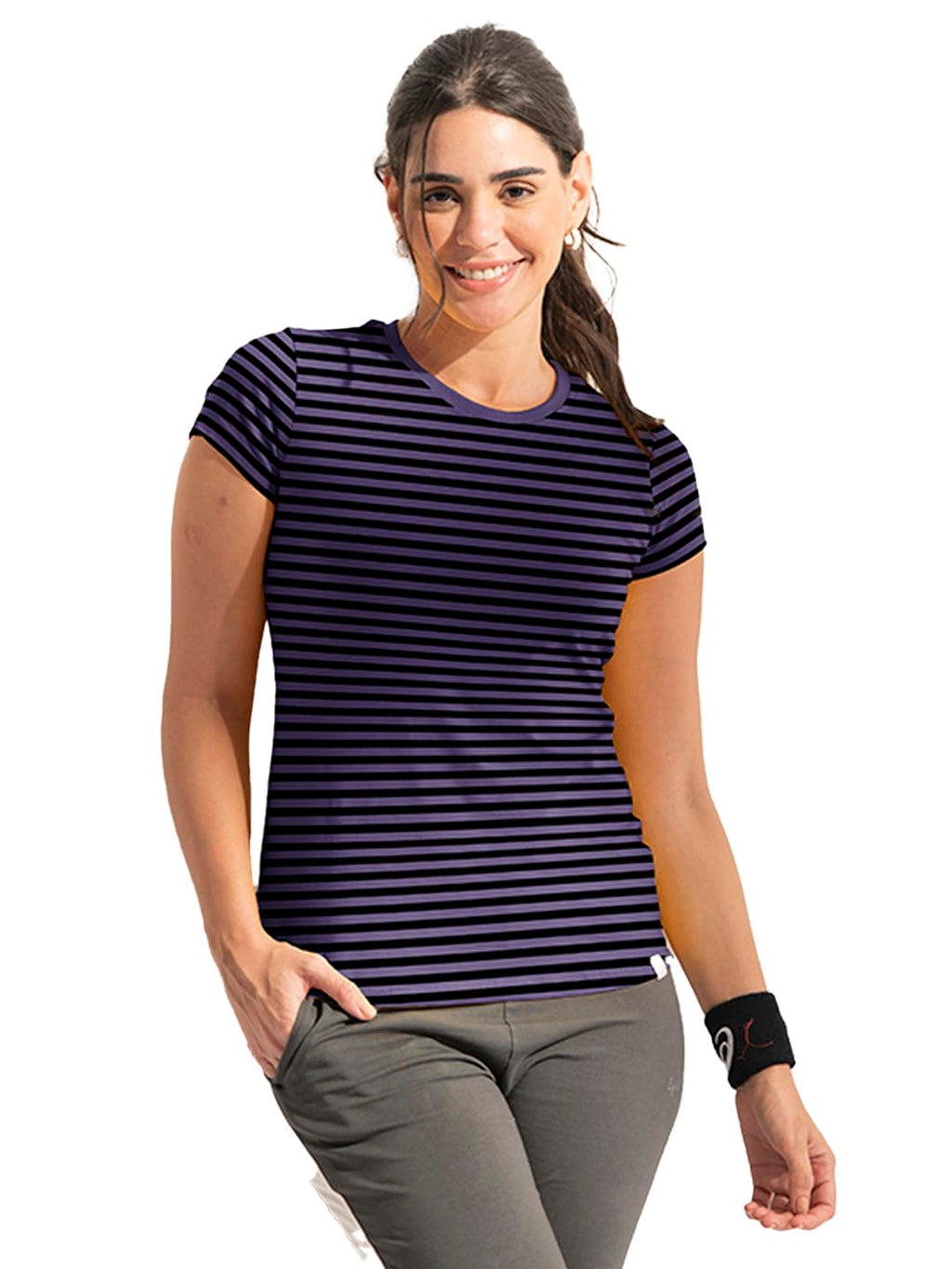 Lyra Pure Cotton Round Neck Printed Striper T-Shirt For Women