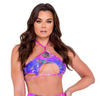 6058 - Tie-Dye Keyhole Tie Top - Small / Purple/Multi