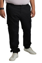High Star Plus Size Men Relaxed Mid-Rise Cotton Plain Straight Fit Cargos Trousers Black