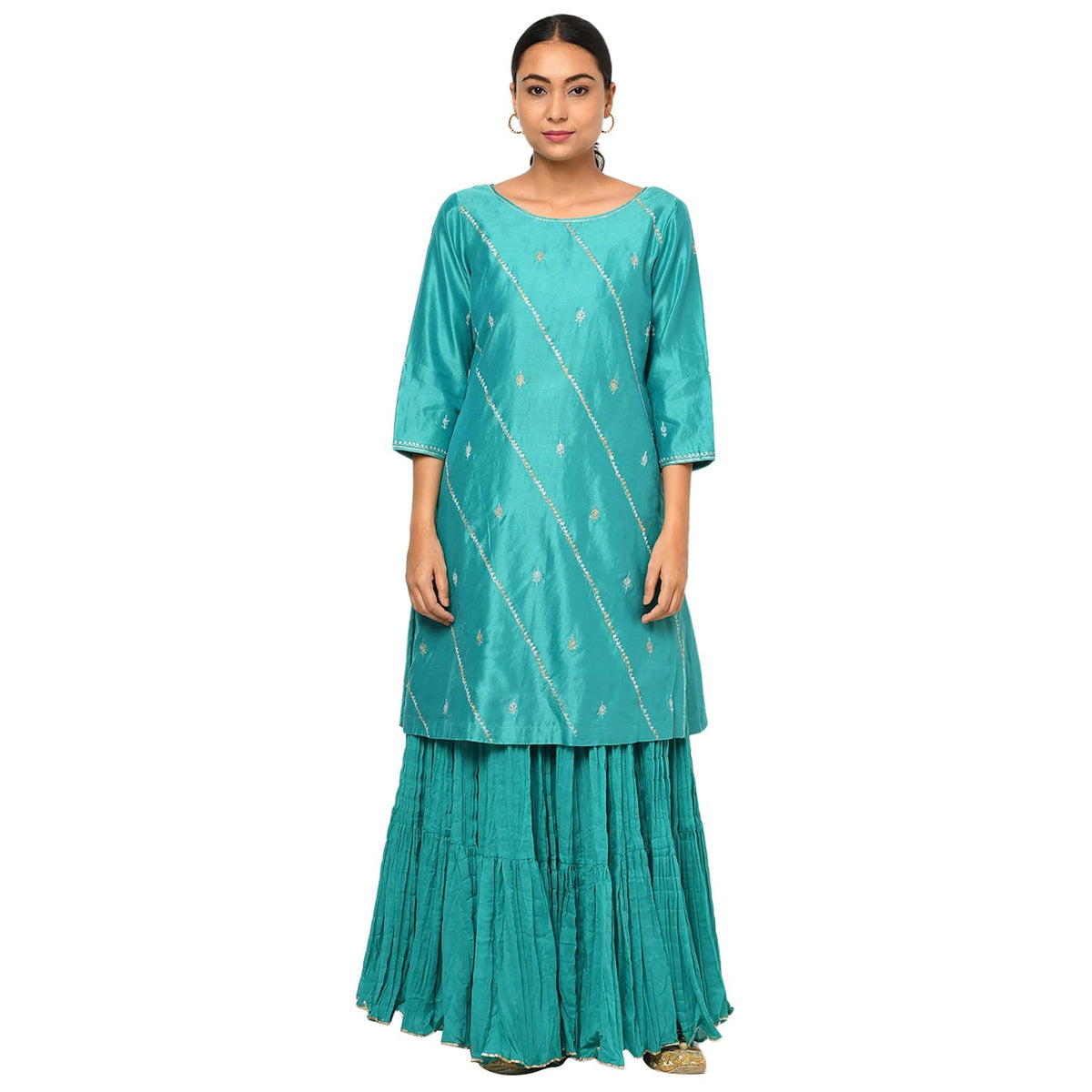 Fabindia Women Silk A-Line Kurta Set Cotton_L Turquoise