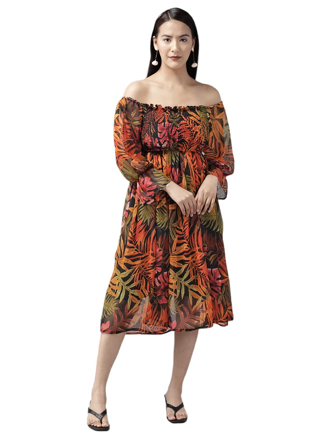 Aarika Womens Multi Color Printed Dress (Dr-Aw-013-Multi-L)