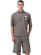 The Indian Garage Co Mens Relaxed Fit Badges Half Sleeves Johnny Collar & Set Co-ords Set