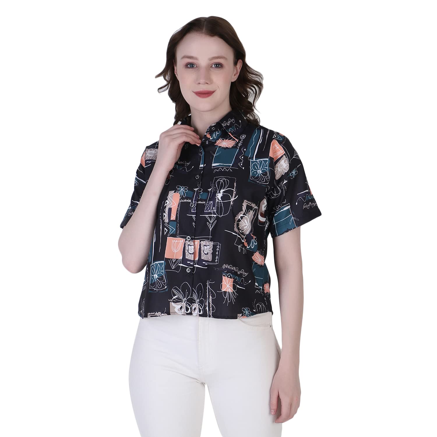 Greciilooks Womens Rayon Regular Fit Jeans Tops (Black, X-Large)