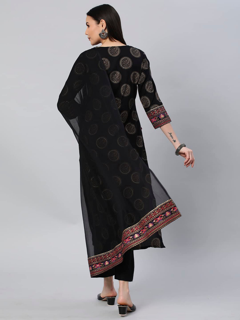 ANNI DESIGNER Womens Cotton Blend Printed Straight Kurta with Pant & Dupatta (NOV-Black_4XL_Black_XXXX-Large)