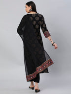 ANNI DESIGNER Womens Cotton Blend Printed Straight Kurta with Pant & Dupatta (NOV-Black_4XL_Black_XXXX-Large)