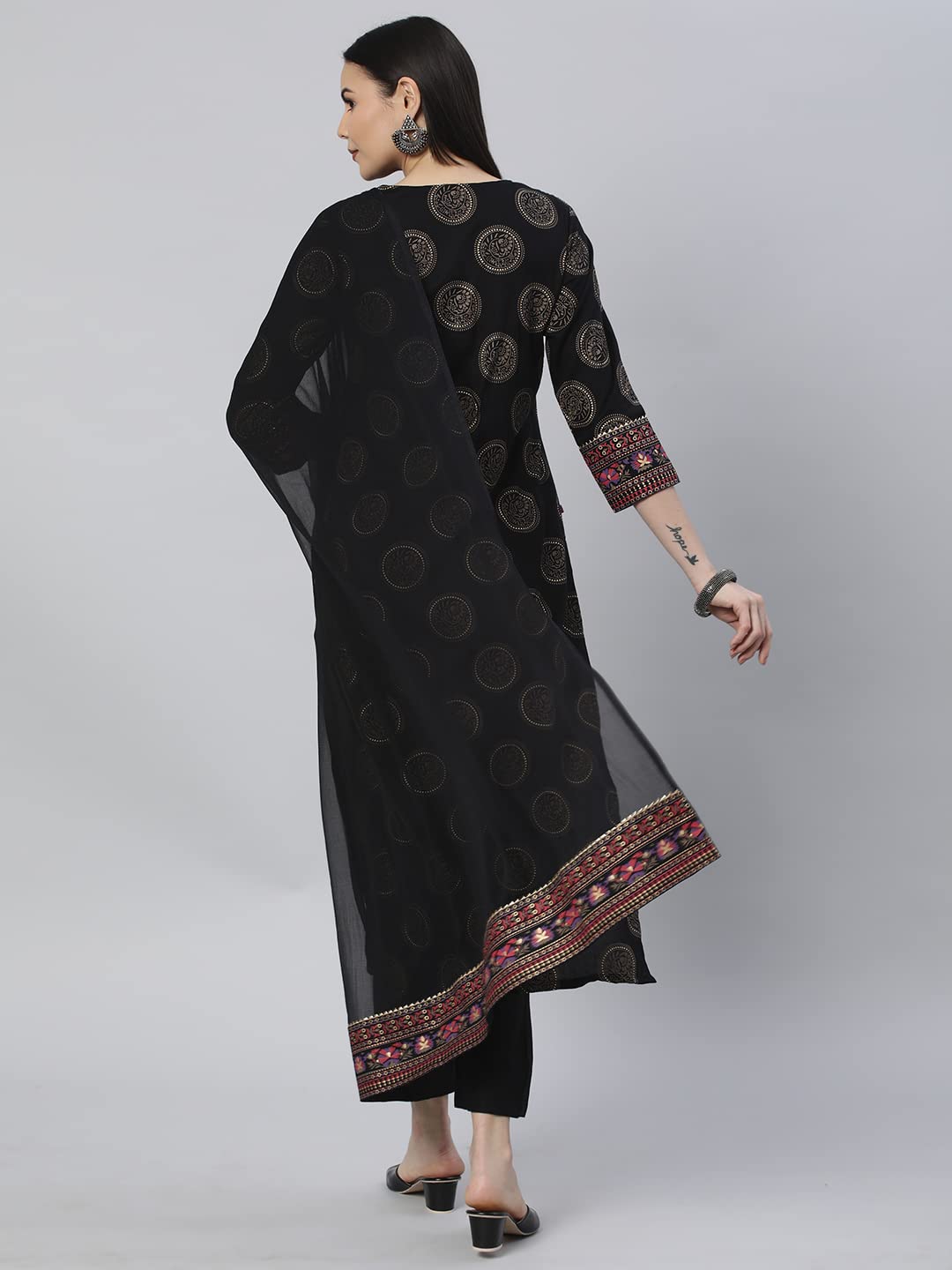 ANNI DESIGNER Womens Cotton Blend Printed Straight Kurta with Pant & Dupatta (NOV-Black_4XL_Black_XXXX-Large)