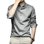 Deelmo MenS Stylish Solid Satin Casual Shirt For Men Full Sleeves| Poly Satin Silk Shirt Silver